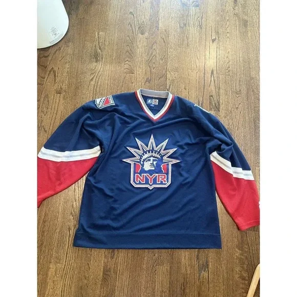 VINTAGE NEW YORK RANGERS NYR PRO PLAYER STATUE OF LIBERTY HOCKEY JERSEY SIZE XL - Picture 13 of 14